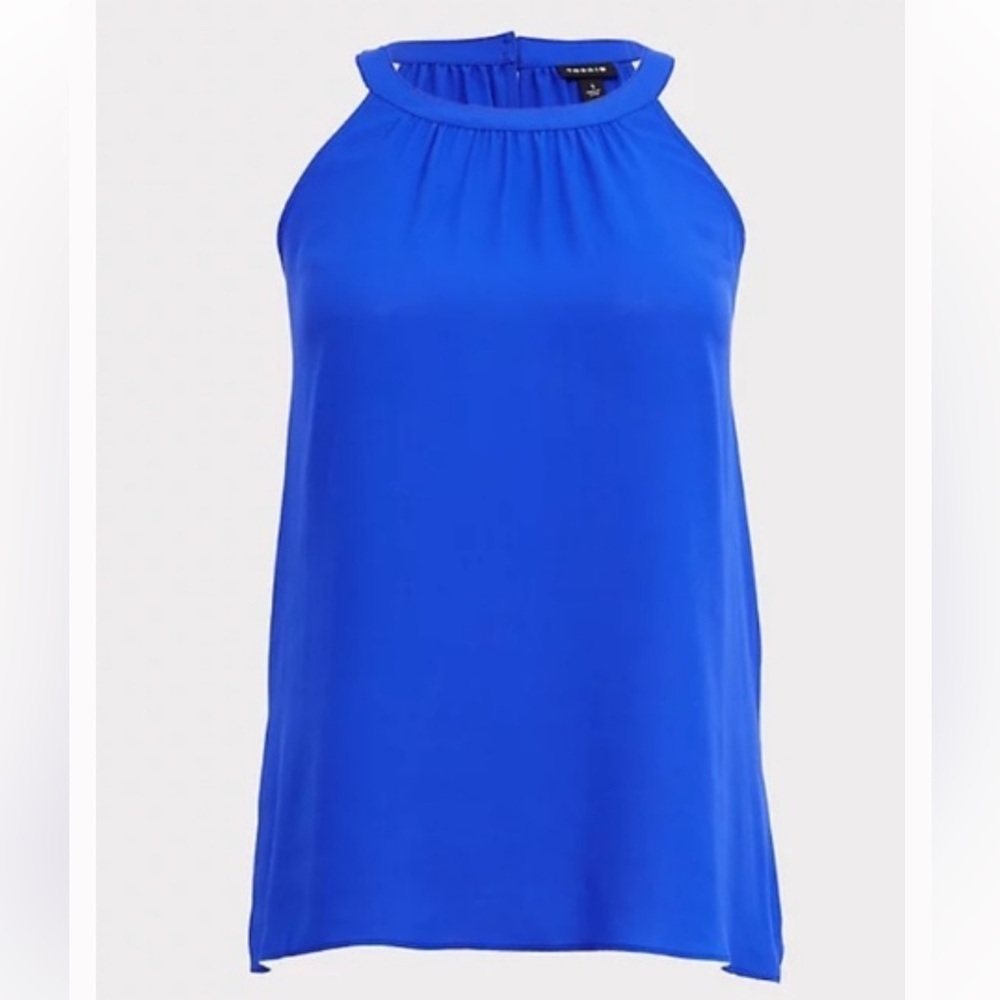 Torrid Electric Blue Halter Tank 2X Georgette High Low Flowy Sleeveless Blouse - Picture 3 of 8